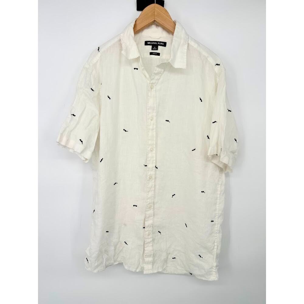 Michael Kors Men Medium 100% Linen Slim Fit Sunglasses Button Down Shirt